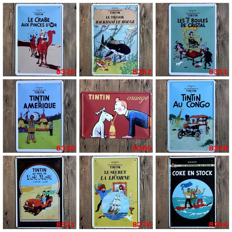 

Home Furnishing Decoration The Adventures of Tintin Nostalgic Metal Signs Wall Decor Vintage Craft Art Iron Painting Tin Poster