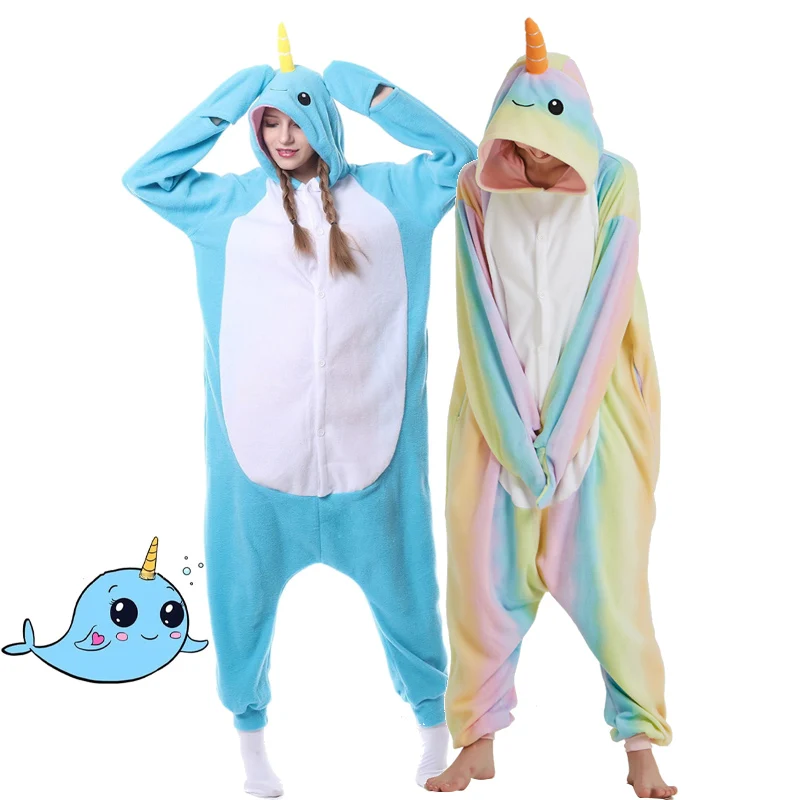 Женская пижама китов Narwhal комбинезон Kigurumis флисовая одежда для сна карнавальный