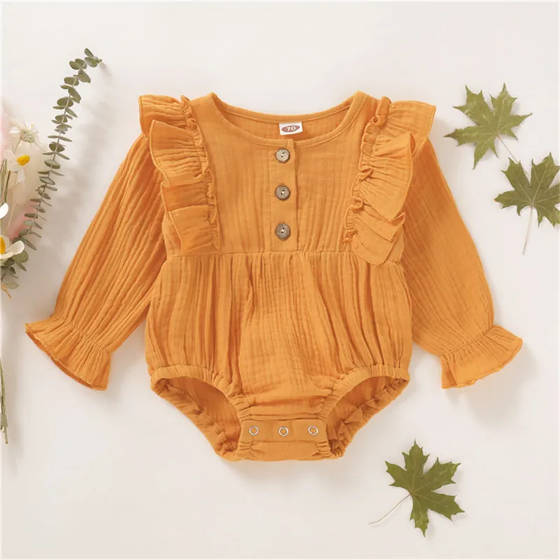 Emmababy 0-24M Newborn Toddler Infant Baby Girl Clothes Solid Ruffle Long Sleeve Romper Soft Jumpsuit Outfit Sunsuit Clothing