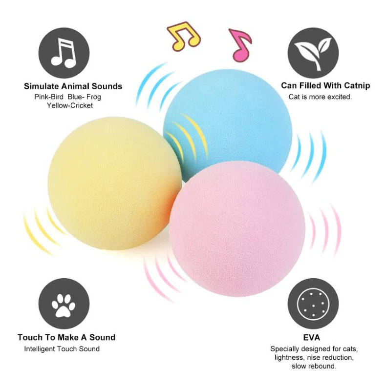 Elves Fleece Smart Cat Toys Interactive Ball with Catnip Cat Training Squeaky Fidget Toys Cats Products for Pets