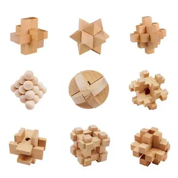 

9Pcs/Lot Classic IQ 3D Wood Puzzle Toys Interlocking Logic Games for Adult Kids K1MA Hot