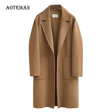 Осенне-зимнее женское пальто повседневное плотное размера плюс с длинным рукавом женское винтажное свободное теплое шерстяное пальто Casaco Feminino 5XL