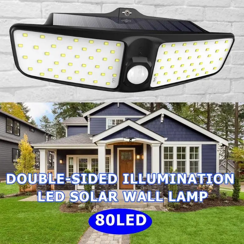80LED двусторонний датчик движения солнечной энергии Простая установка Стабильная производительность прозрачный ПК настенный светильник Открытый Сад двор светильник