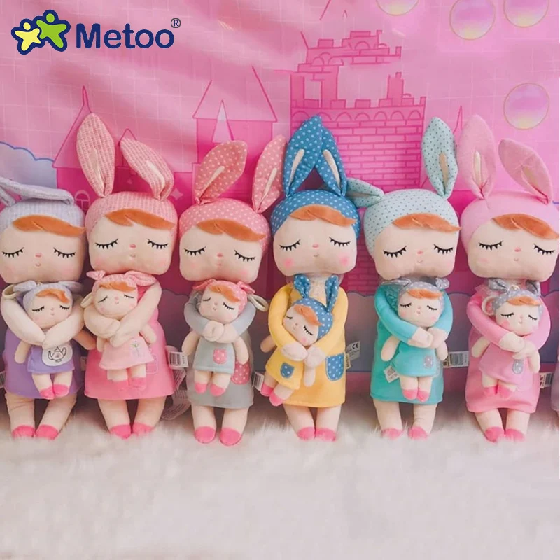 Muñeca de felpa suave para niñas, juguete de peluche grande y pequeño, par de muñecos Kwaii Angela, cama de bebé, juguetes para dormir, regalo de Navidad