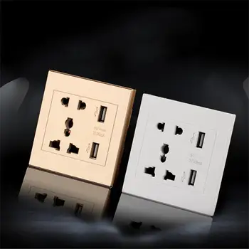 

Dual USB Port Electric Wall Charger Port Dock Socket Power Outlet Electricity AC Power Panel Plate Wall Charger 5V 2100MA NEW