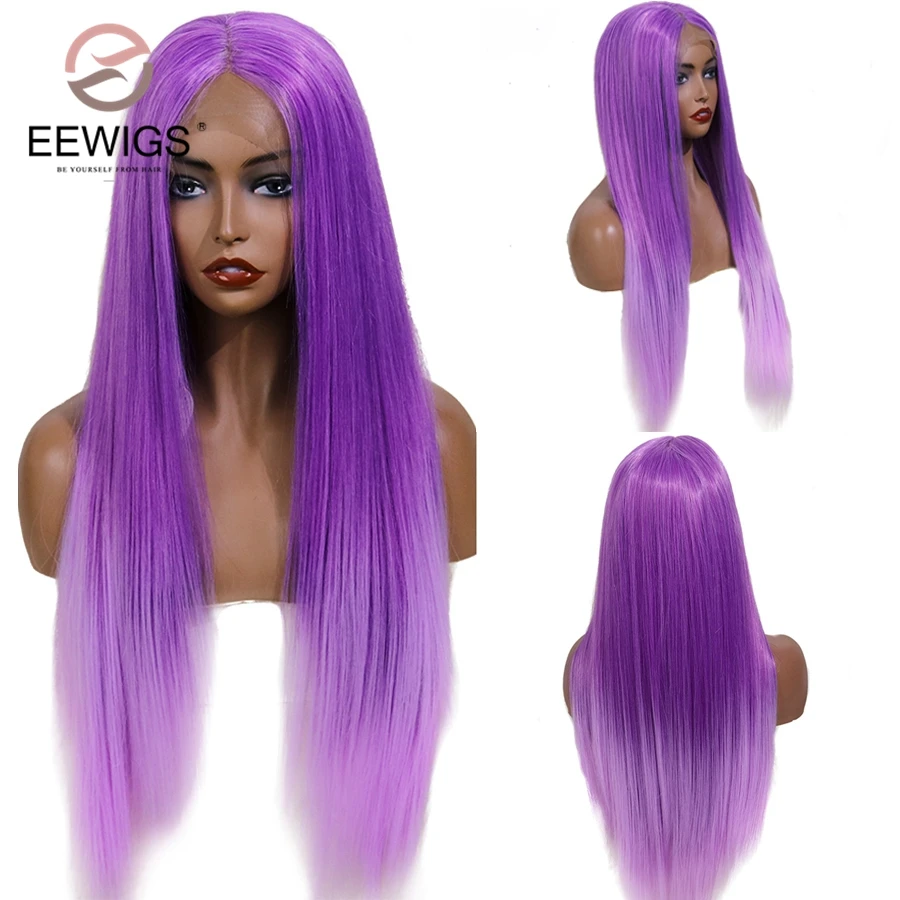 EEWIGS Glueless 13x6 парик фронта шнурка коричневый цвет прямой синтетический парик фронта шнурка блонд Ombre Оранжевый Парики высокая температура волос