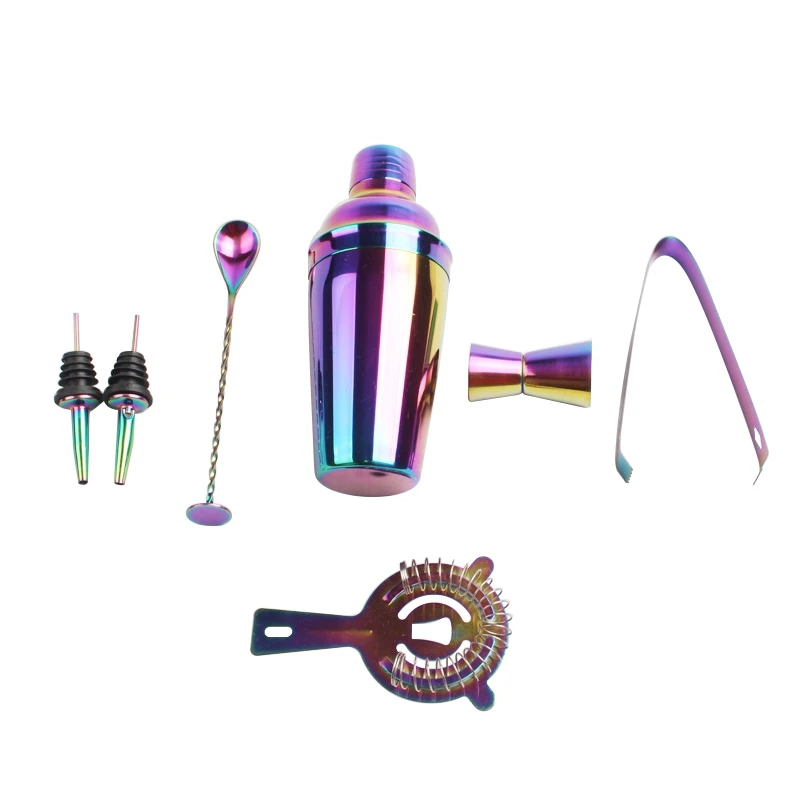 

Stainless Steel Cocktail Shaker Set 8Pcs Colorful Bartender Kit Cocktail Whisk Bar Tools Wine Shakers for Party