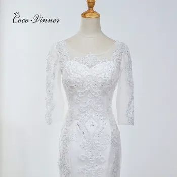 

Half Sleeves Pure white Mermaid Wedding Dresses 2020 Illustion Lace Up back Court Train trumpet wedding dress WX0039