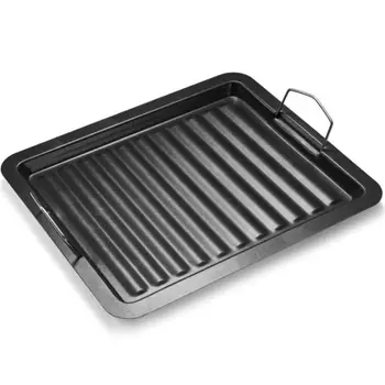 

OOTDTY Non-Stick Grill Pan with Dual Handles Barbecue Frying Rectangle Griddle Outdoor Cookware BBQ Tray Plate
