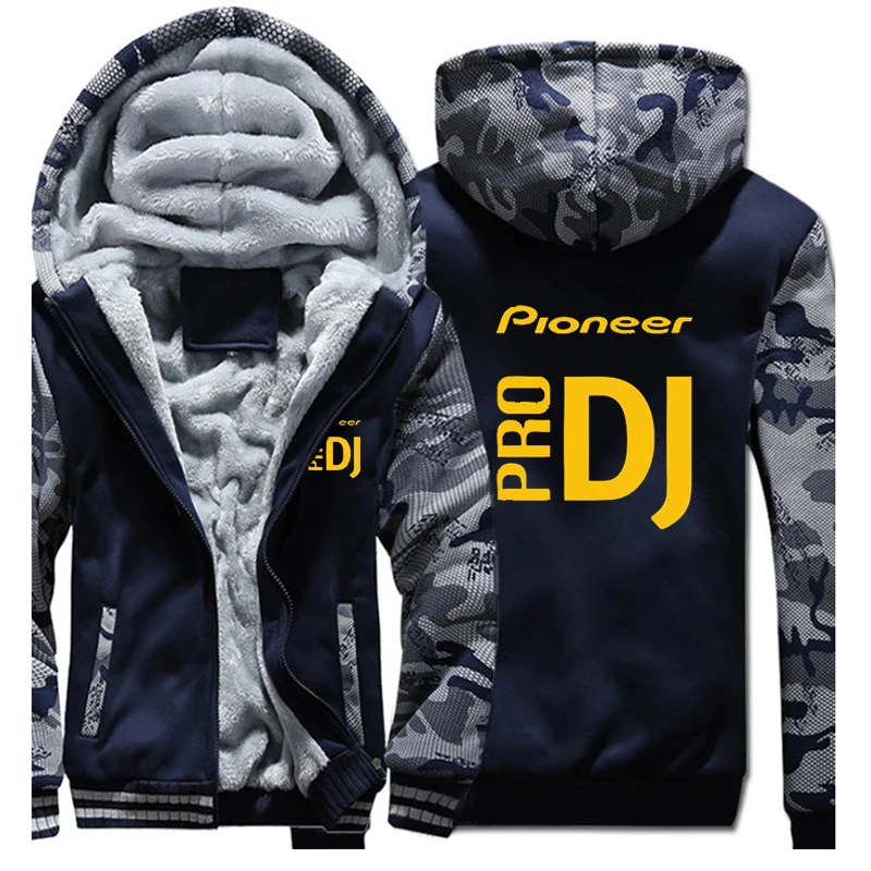 Зимние Повседневные утолщенные мужские куртки Pioneer Pro DJ с капюшоном на молнии, мужские теплые пальто с принтом для колледжа, теплые спортивные толстовки
