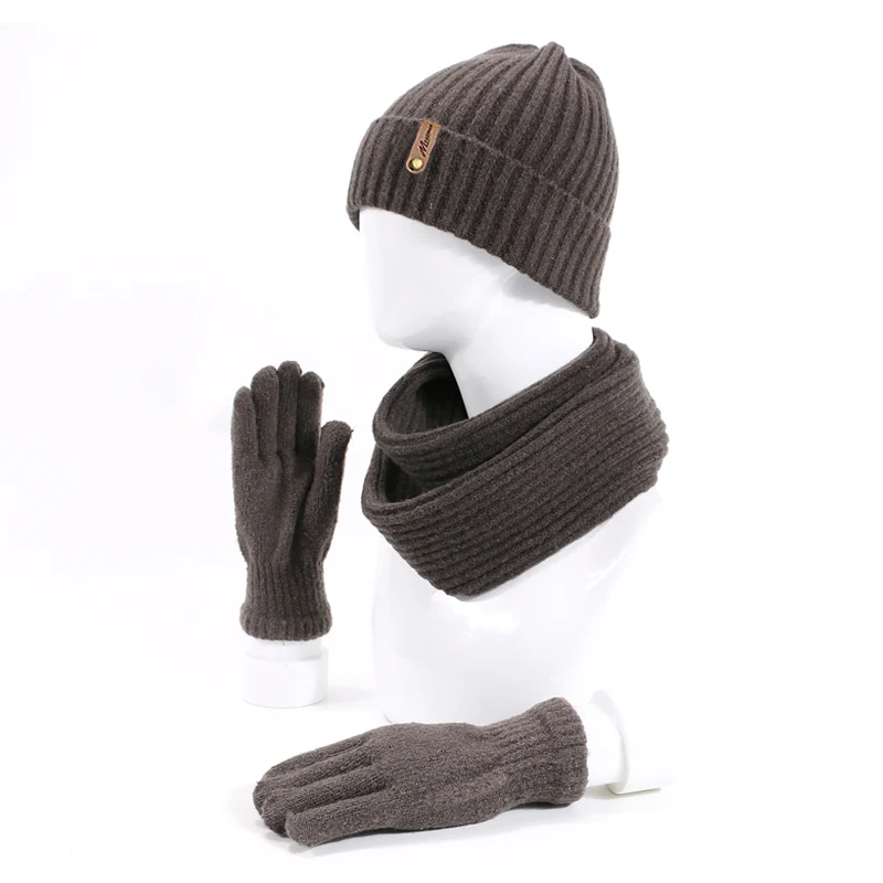 Unisex Beanie Hats Scarf Gloves Three-piece Winter Knitting Hat Men Women's Fashion Outdoor Warm Thick Beanie Hat Scarf Gloves - Цвет: D