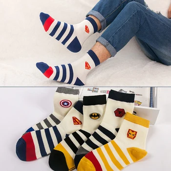 

New Marvel Comics Heroes General Socks Cartoon Iron Man Captain America High Temperature Stitching Pattern Casual Men's Socks