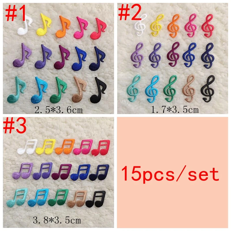 

FengJu musical note Patches towel sew on Applique Embroideried Patch for Clothes T-shirt DIY Decoration Patchwork new 15pcs/set
