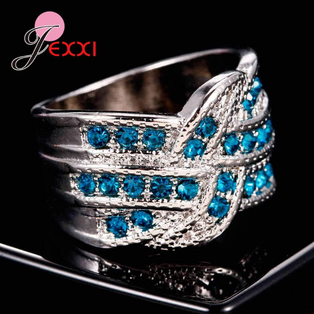 Бренд, большой синий циркониевый камень cz, винтажный кольца из стерлингового серебра 925 для женщин, модные Свадебные обручальные ювелирные изделия