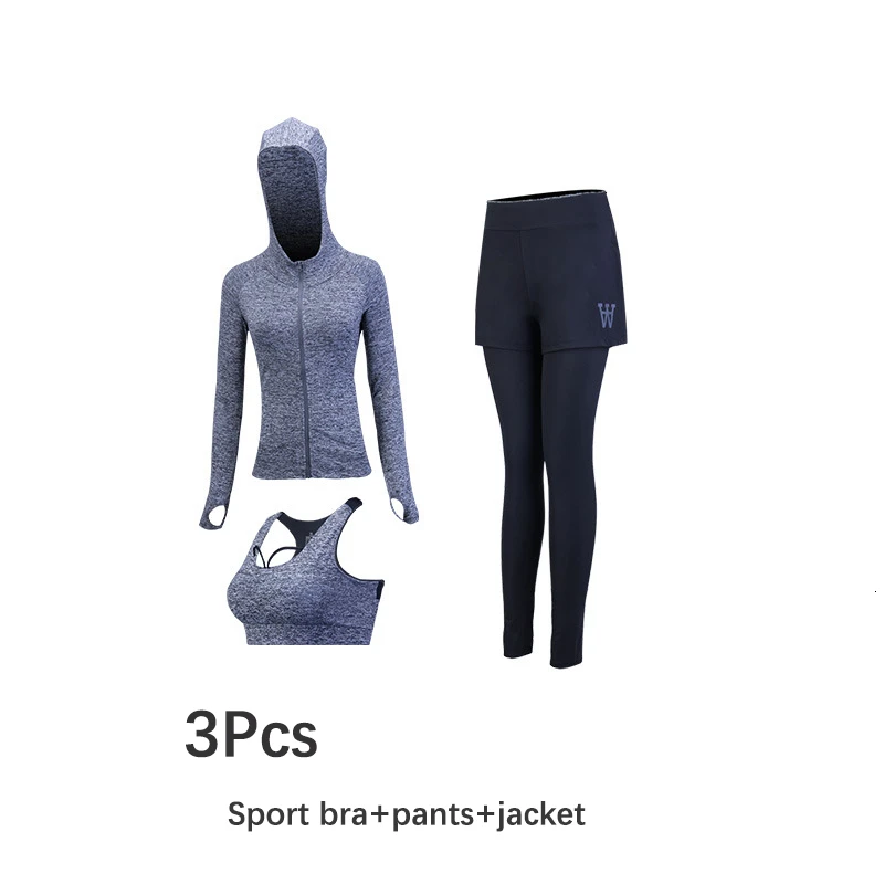 Gym-Set0603Pcs-J-GRA Набор для йоги, женская спортивная одежда, красный, зеленый, серый цвета, одежда для спортзала, XL, одежда для фитнеса, спортивный костюм, костюм для улицы, спортивная одежда для женщин - Цвет: Gym-Set0603Pcs-J-GRA