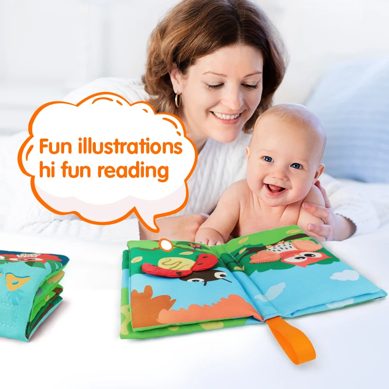 TUMAMA KIDS Baby Cloth Books Early Learning Educational Toys with Animals Skin Soft Cloth Development Books Rattles Hanging toys