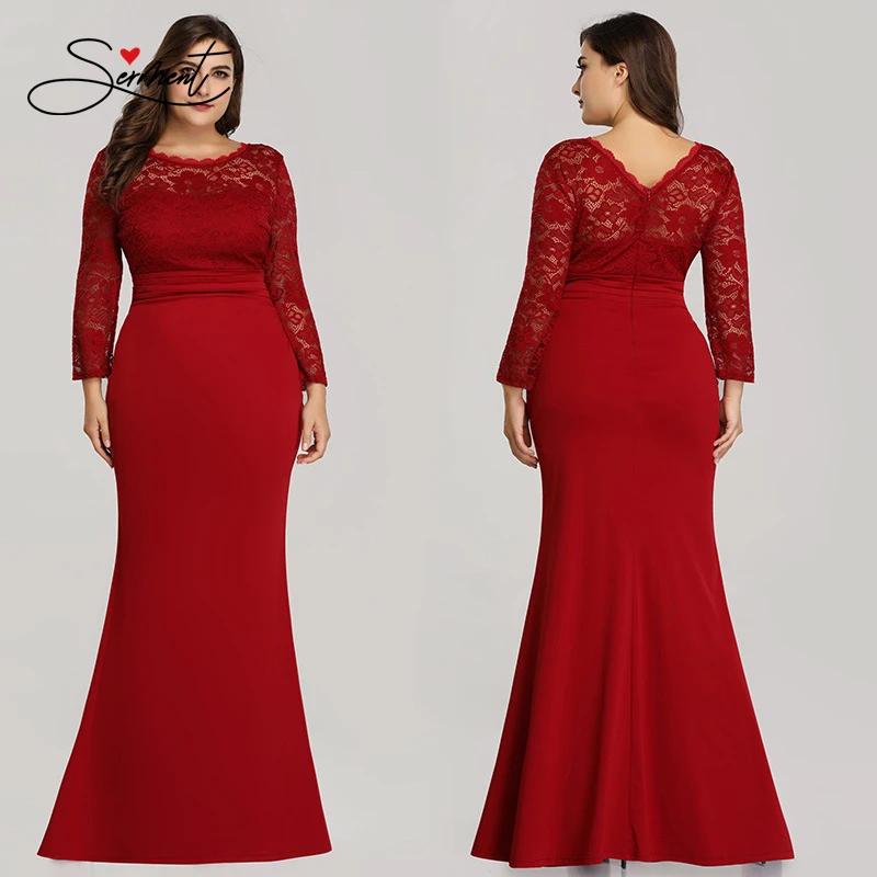 

OLLYMURS New Elegant Woman Evening Gown Plus Size Simple Long-sleeved Solid Color V-neck Fishtail Evening Dress