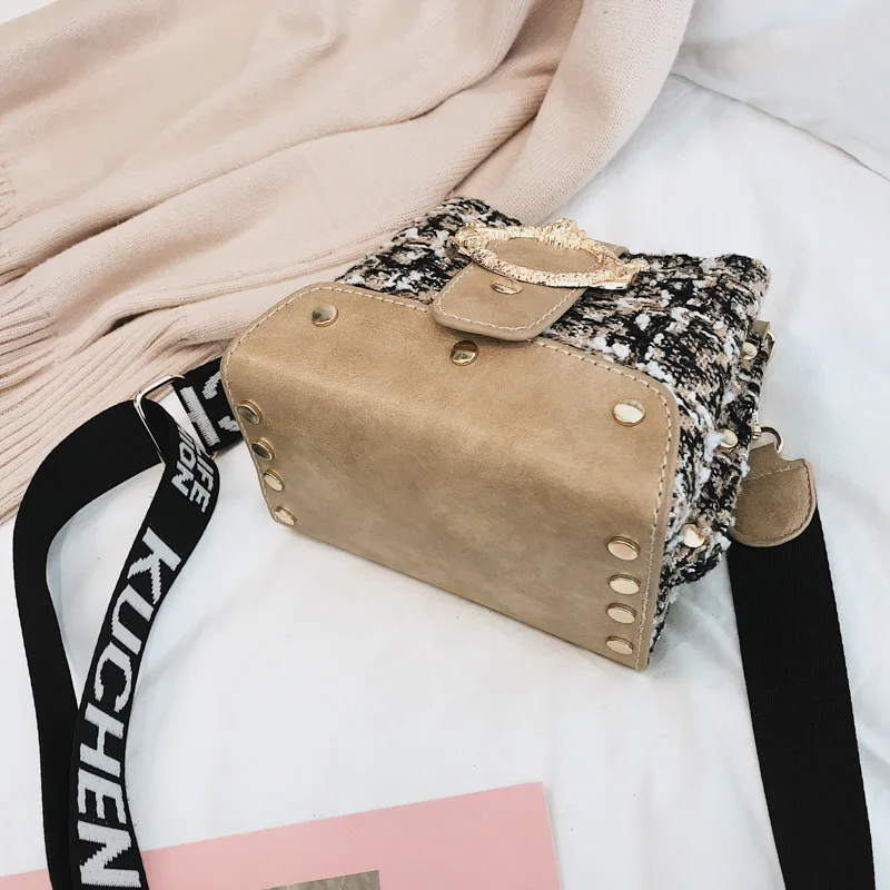 

Stereo Stereotypes Color Woolen Plaid Pillow Pearl Debutante Style Shoulder Oblique WOMEN'S Bag