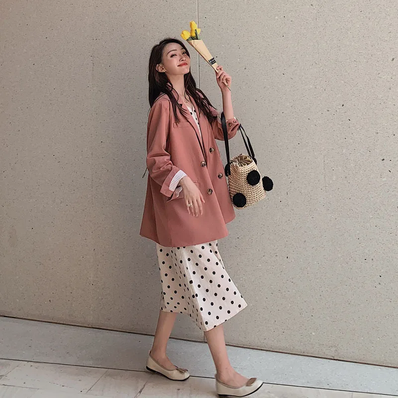 

Suit Jacket Women's Spring And Autumn 2019 Korean-Style Loose Casual Student Network Red Retro British Style CHIC Suit Fashion