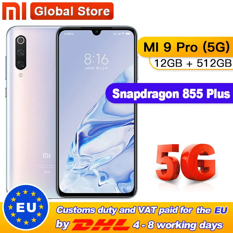Xiaomi mi 9 pro (5G) 12GB 512GB Смартфон Snapdragon 855plus 5G 48MP с тремя камерами 4000mAh батарея AMOLED 6 39