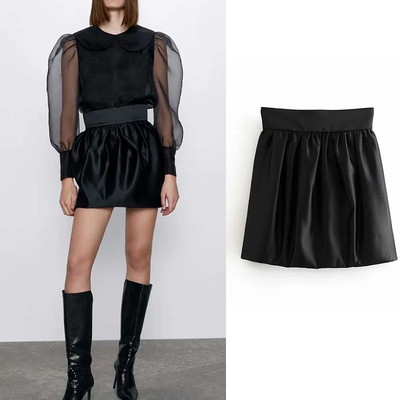 Шикарные черные юбки женские атласные сзади мини-юбка на молнии faldas mujer moda Мода ropa mujer
