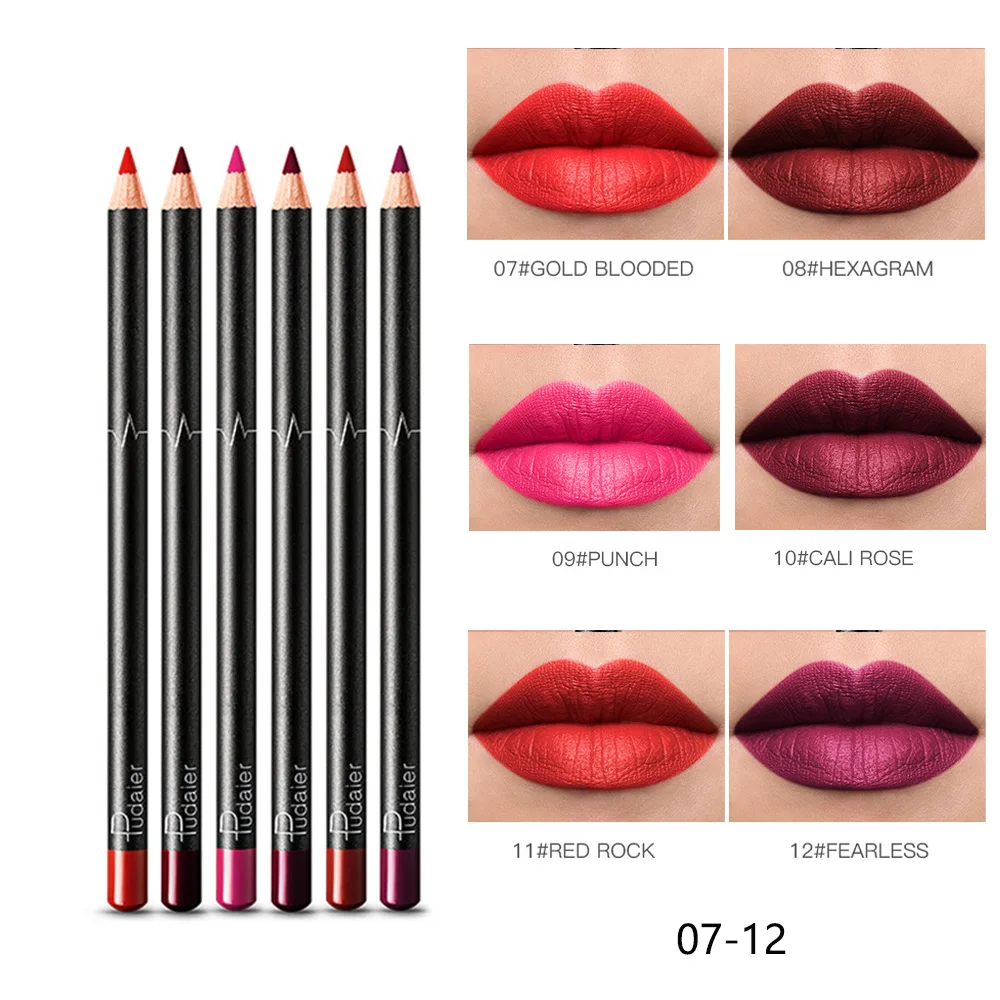 

Pudaier Brand Waterproof Matte Lipstick Pencil Lip Liner Makeup Contour Lip Tint Sexy Mate Long Lasting Moisturizer Lipliner6pcs