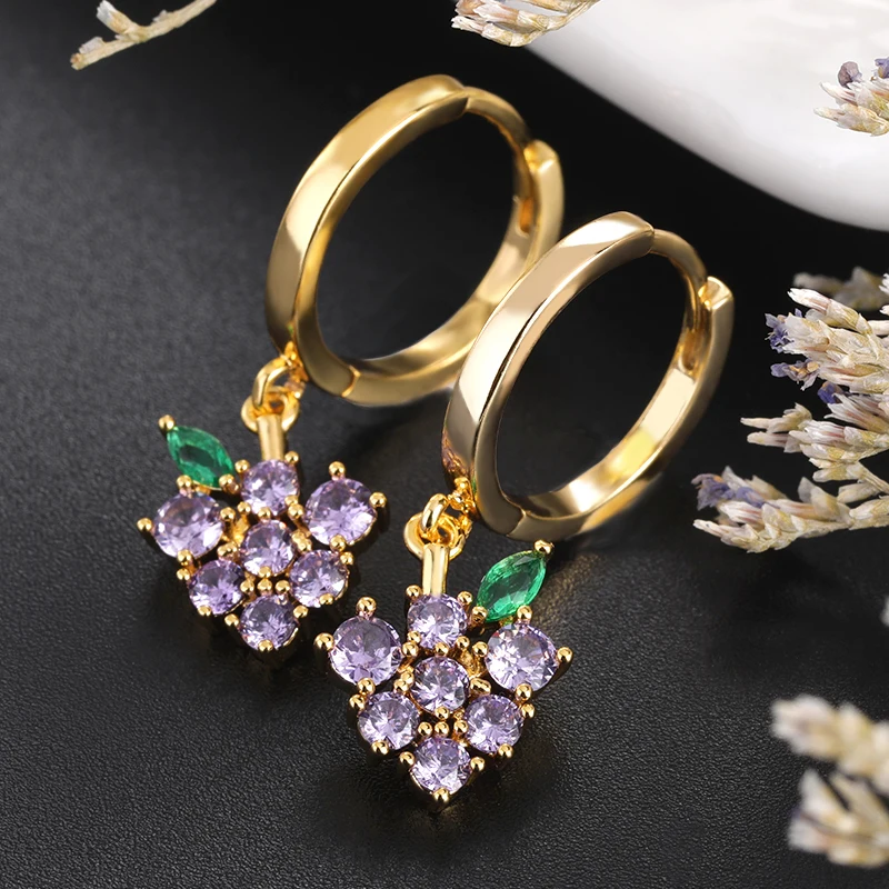 2021 Fashion Korean Fruit Shaped Drop Earrings For Women Sweet Girls Cute Purple Grapes Brincos Line Pendientes Jewelry Gifts