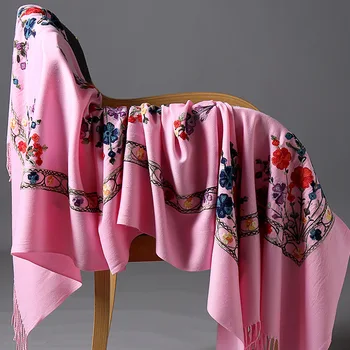 

Oversized New Winter Warm Solid Scarf For Women/Lady Soft Cashmere Pashmina Shawls Flower Embroidery Cashmere Female Wraps Capes