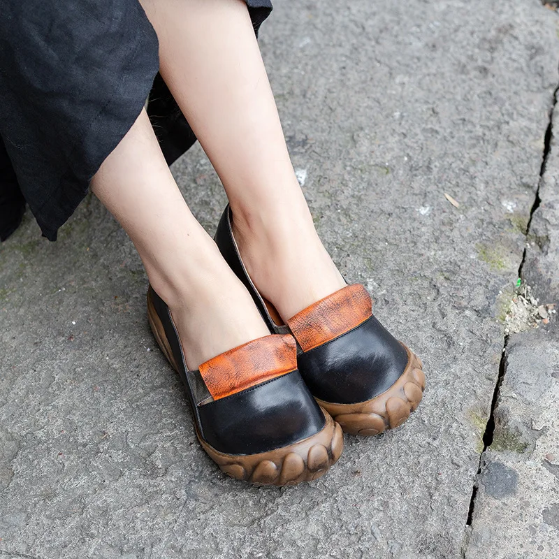 

Tenige Genuine Leather Leisure Single 2020 Xianyuan Head Breathable Female Toe Cap Layer Cowhide Shoes