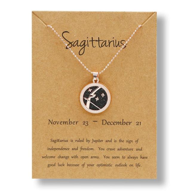 Zodiac Constellations Necklace Geometric Round Pendant Rose Gold Chain Necklace Unisex Friendship Jewelry