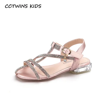 

CCTWINS Kids Shoes 2020 Summer Girls Rhinestone Heel Children Fashion Princess Sandals Baby Brand Pu Leather Shoes PS829