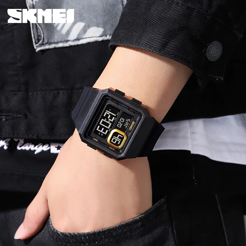 SKMEI Electronic Sport Watch Simple Design Digital Wristwatch For Men Countdown Waterproof Alarm 2Time Led Display Male Clock