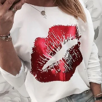 

Plus Size 5XL Off Shoulder Blouse Women Red Lips Print Long Sleeve Female Blouses O-neck Casual 2020 Autumn Summer Tshirt Tops