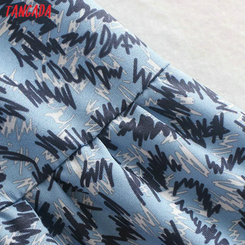 Skup Tangada kobiety niebieski długa sukienka z nadrukiem z długim rękawem łuk krawat szyi moda w stylu vintage panie plisowana sukienka vestidos XN292