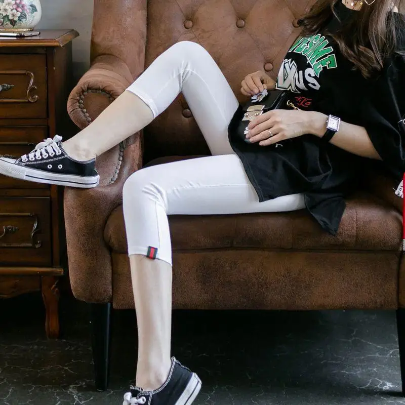 Cropped Pants Women Korean Version Of The New Leggings Wear Large Size High Waist Summer Thin Cotton Skinny Pants F5A138