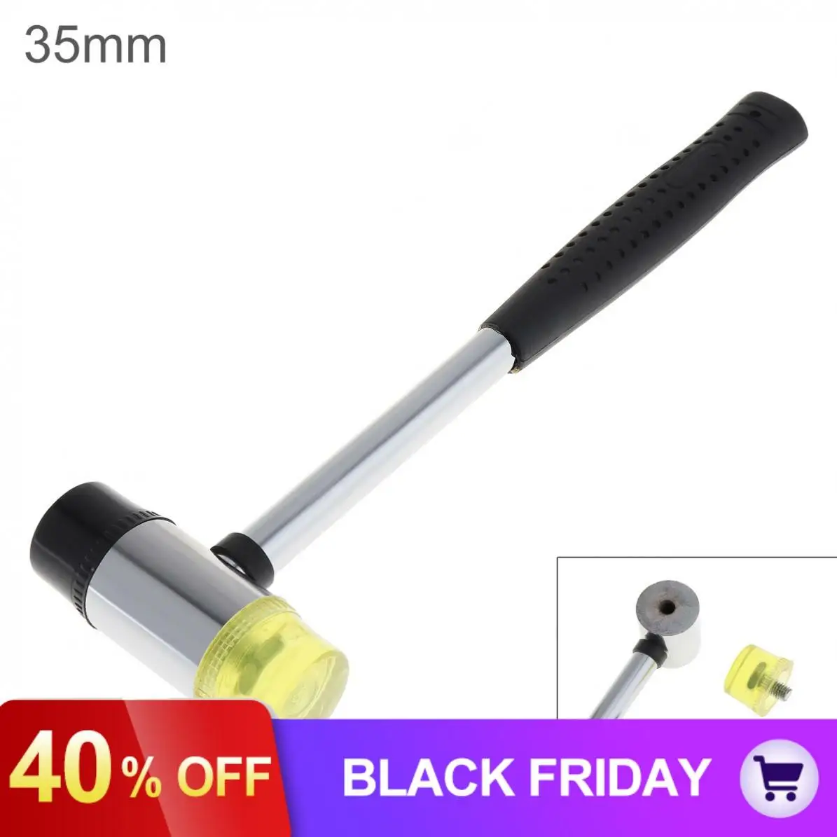 35mm Rubber Hammer Double Faced Work Glazing Window Nylon Hammer with Round Head and Non-slip Handle DIY Hand Tool