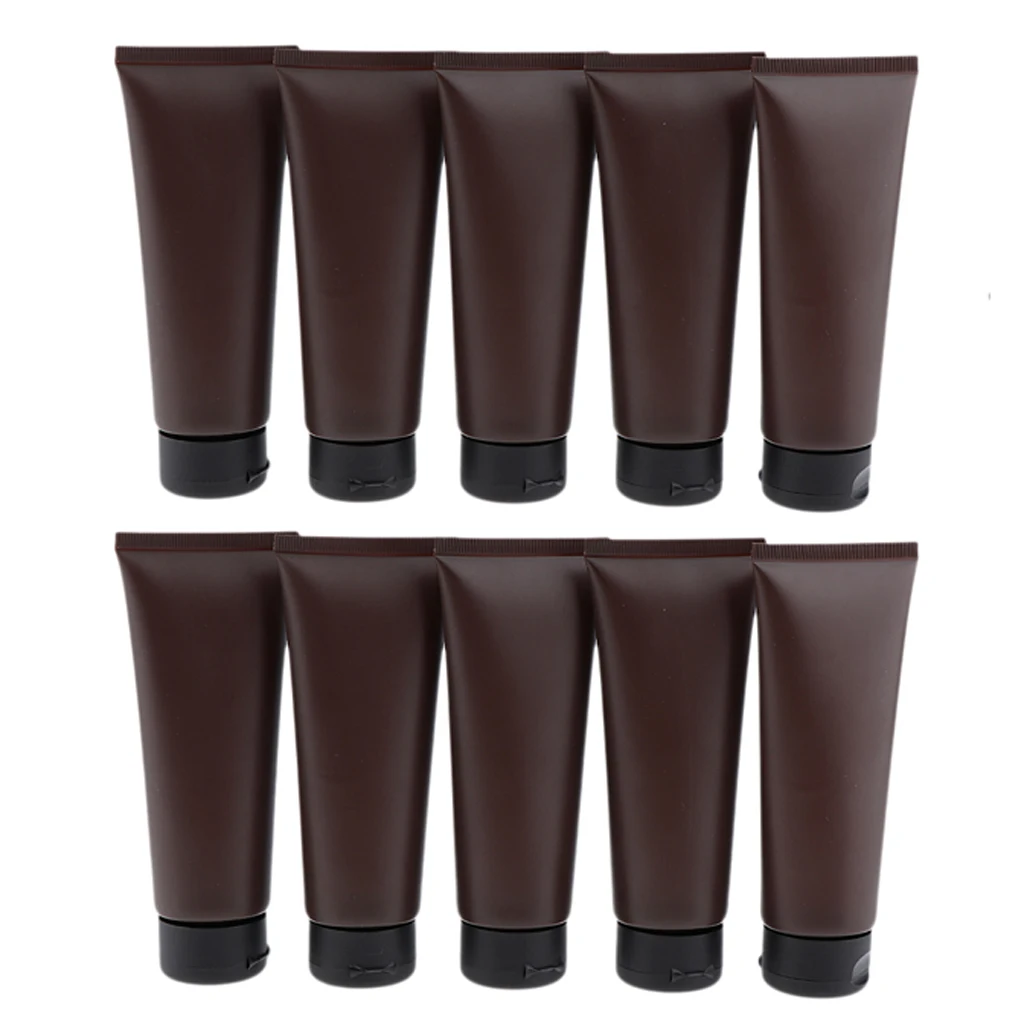 10Pcs 100ml Plastic Empty Refillable Squeeze Tubes Makeup Lotion Container Face Wash Cream Bottles Cream Tube - Dark Brown