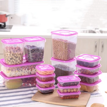 

Food Storage Containers Transparent Sealed Crisper Box Microwave Oven Plastic Kitchen Pantry Storage Organizer 17 PC