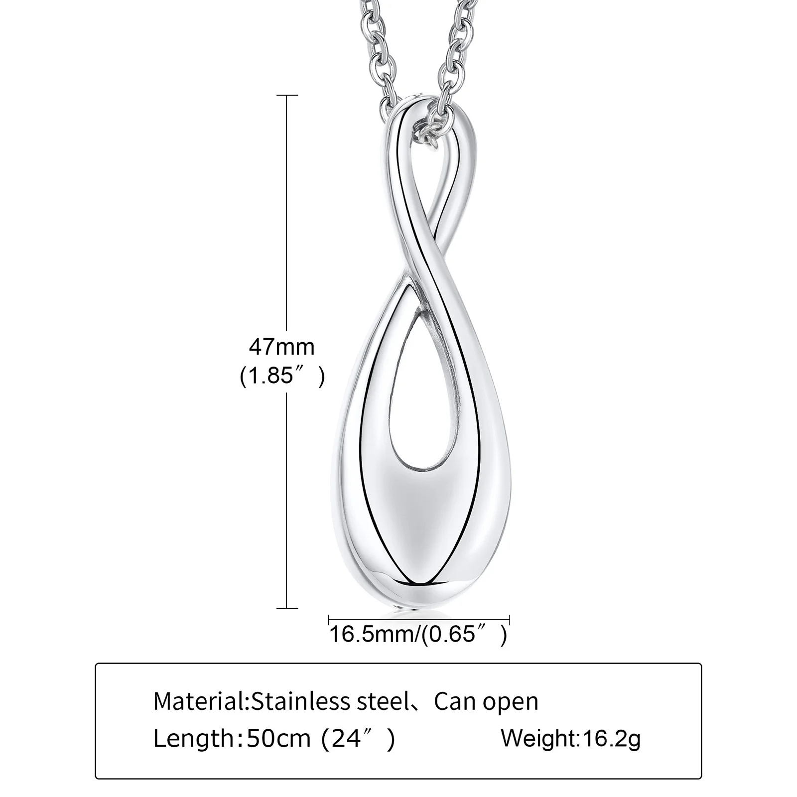 Infinity Cremation Urn Necklace for Cats Kitty Memorial Silver