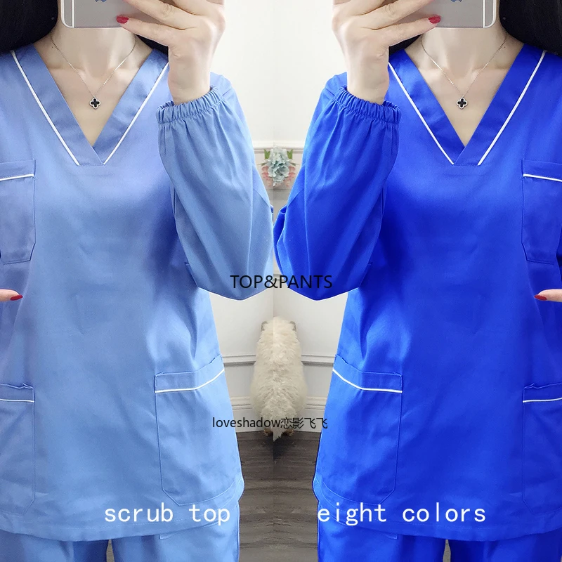 

Women's Scrub SET Plus Size V Neck Scrub Shirt Doctor Long Sleeve Uniforms Nurse Workwear Clothes Hospital Costume Cotton Scrubs