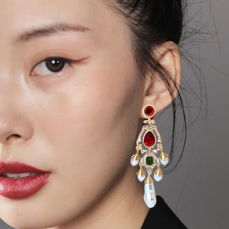 Luxury White Pearls Earrings Chunky Geo Glass Statement Pendant Stud Earring long women jewlery wedding accessories - Image 4