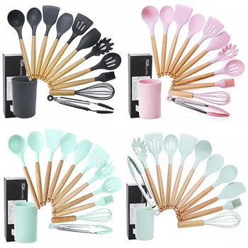 

9pc/12pcs Silicone Kitchenware Cooking Utensils Set with Storage Bucket Heat Resistant Cookware Baking Tools Kitchen Accessories