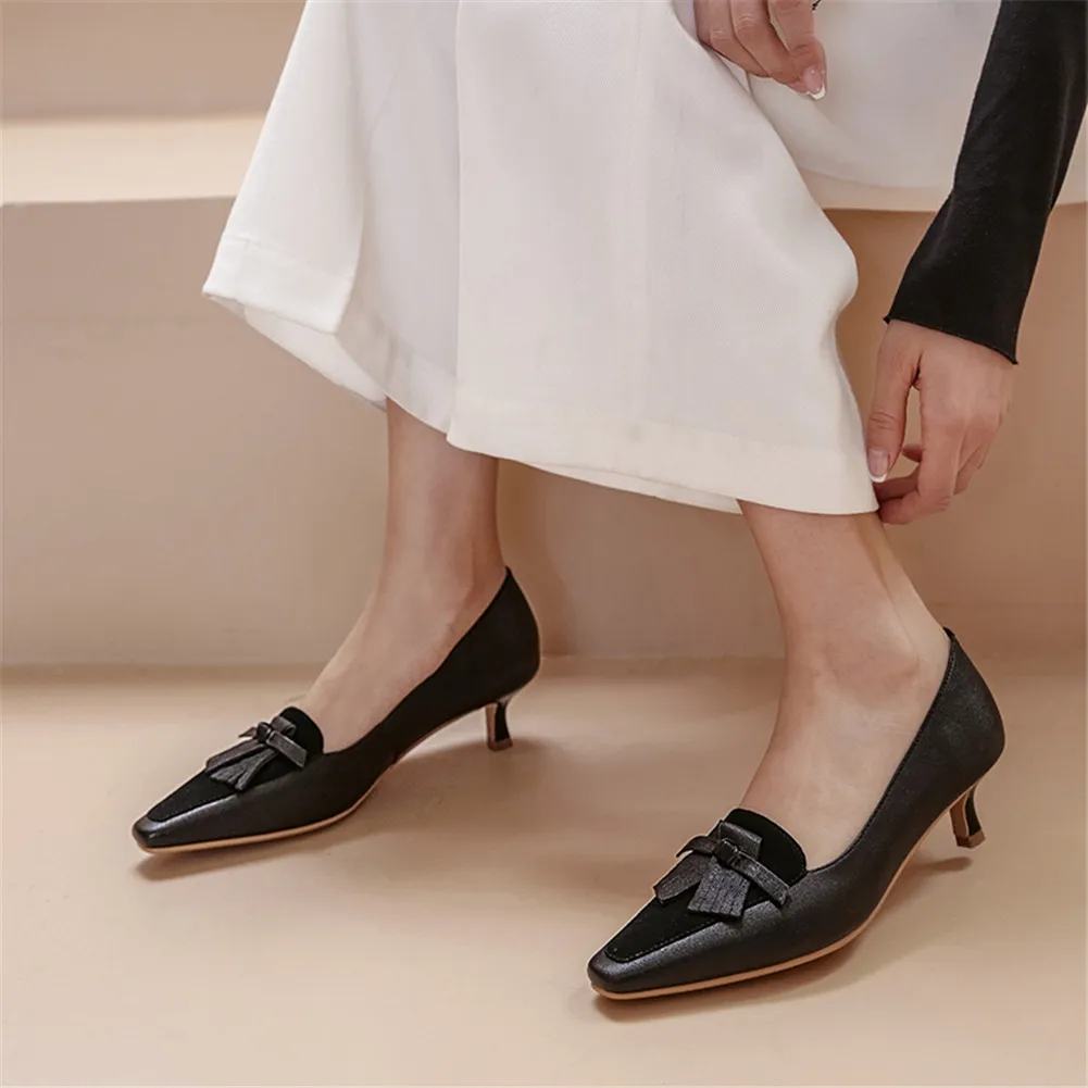 

RIBETRINI Retro Kid Suede Fashion Female Shoes Woman Pointed Toe Slip On Shallow Pumps Women Thin Heel Casual Fashion Pumps