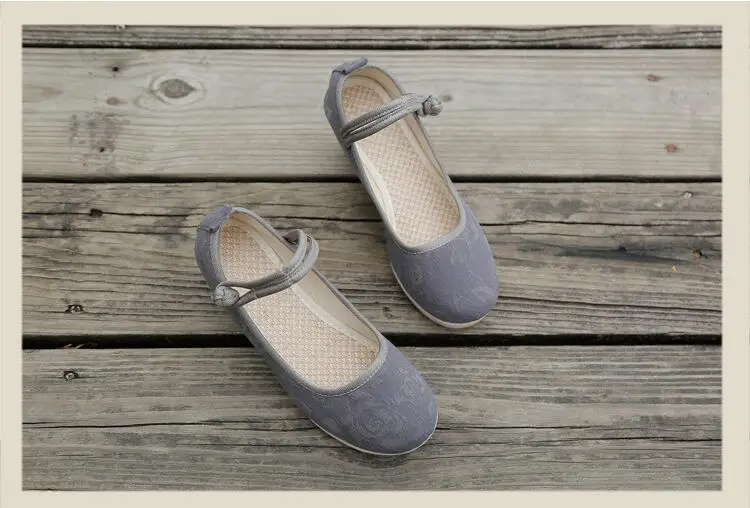 Chinese Style Button Strap Wedge Pumps for Women Retro Cotton Summer Shoes Ladies Dress Espadrilles Vintage Female Sandals