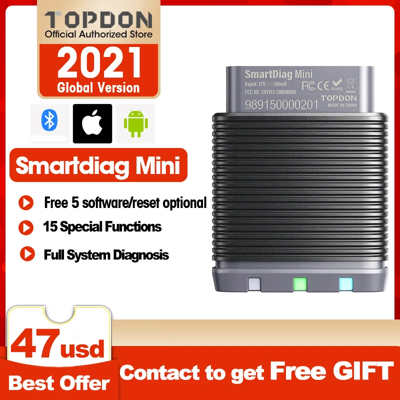 Автомобильный диагностический сканер Topdon SmartDiag Mini OBD2 прибор для диагностики всех