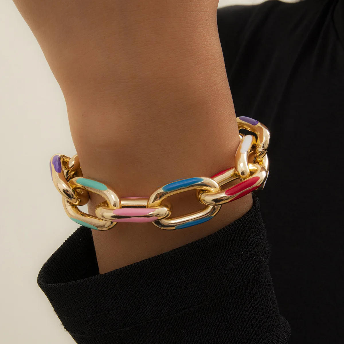 Fashionable Simple Metal Color Dripping Oil Bracelet Street Shooting Irregular Chain hot sale | Украшения и аксессуары