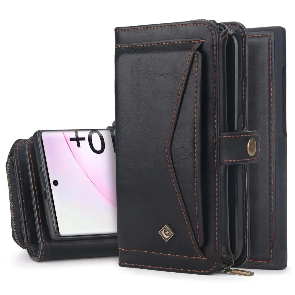 Чехол-кошелек для samsung Note 10 Plus, роскошный Съемный кожаный чехол на молнии для samsung Galaxy Note 10 S10 S9 S8 - Цвет: black