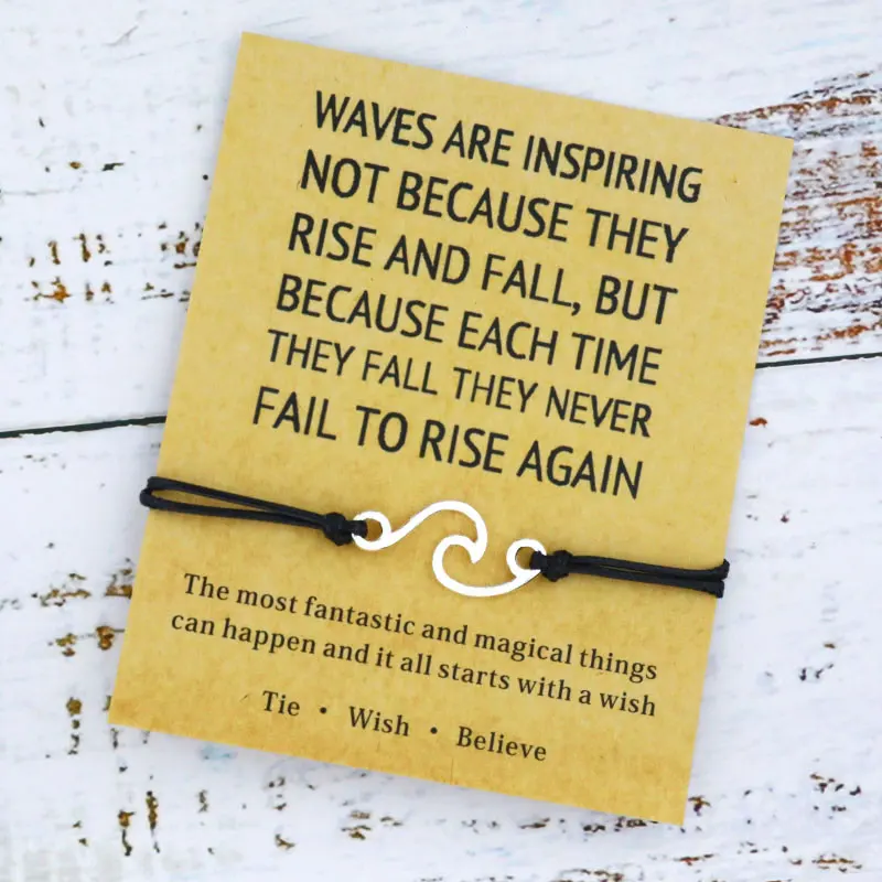 Waves Are Inspiring Wish Bracelet Nautical Surfing Ocean Wave Charms Bracelet Beach Jewelry for Women Men Friendship Beach Gift