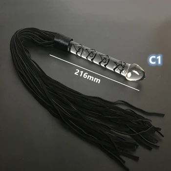 Crystal Dildo Real Leather Flogger Glass Penis Whip Sex Whip G-spot Anal Bead Leather Tools Restraints Bdsm Sex Adult Games 1