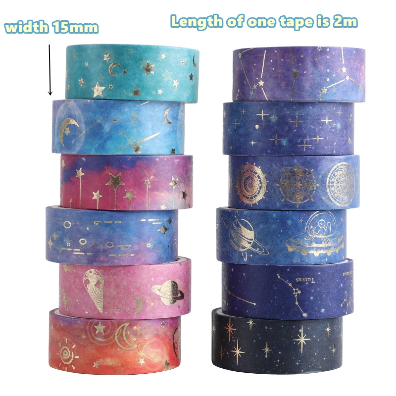 12pcs Starry Night Washi Tape Set 15mm*2m Galaxy Constellation Moon Star Adhesive Masking Tapes Home Stickers Decoration A6033 6